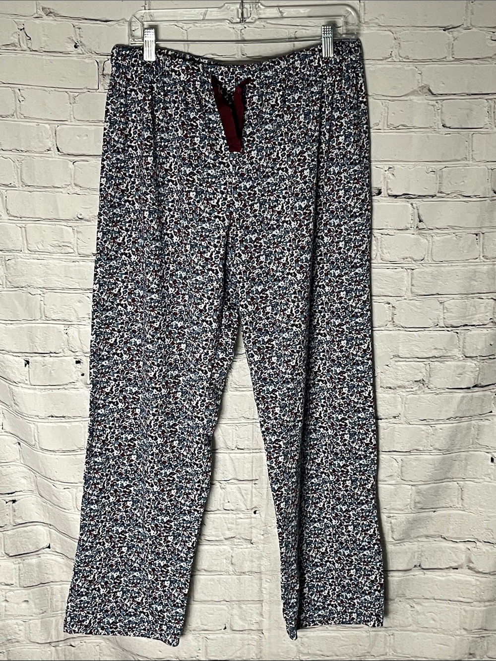 Lands' End Navy Multi-Print Pajama Pants with Burgundy Drawstring